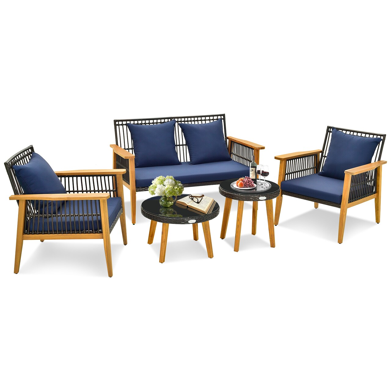 Outdoor 5-Piece Seating Set with 2 Coffee Tables for Backyard and Poolside